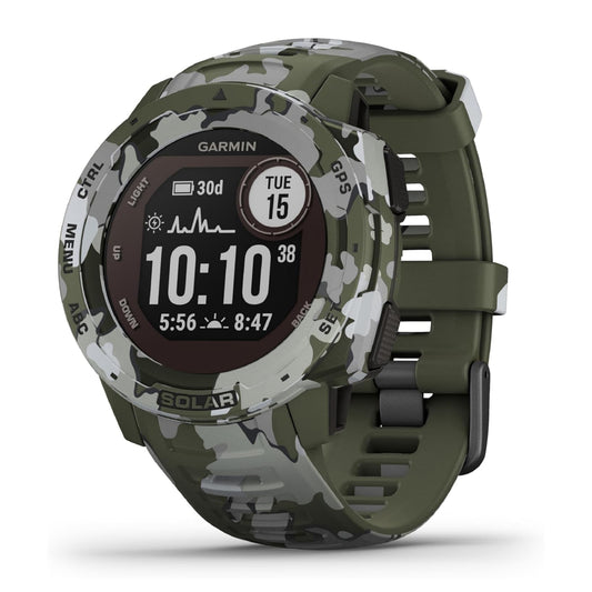 Garmin Instinct SOLAR, Rugged GPS Smartwatch, Built-in Sports Apps and Health Monitoring, Solar Charging and Ultratough Design Features, Lichen Camo